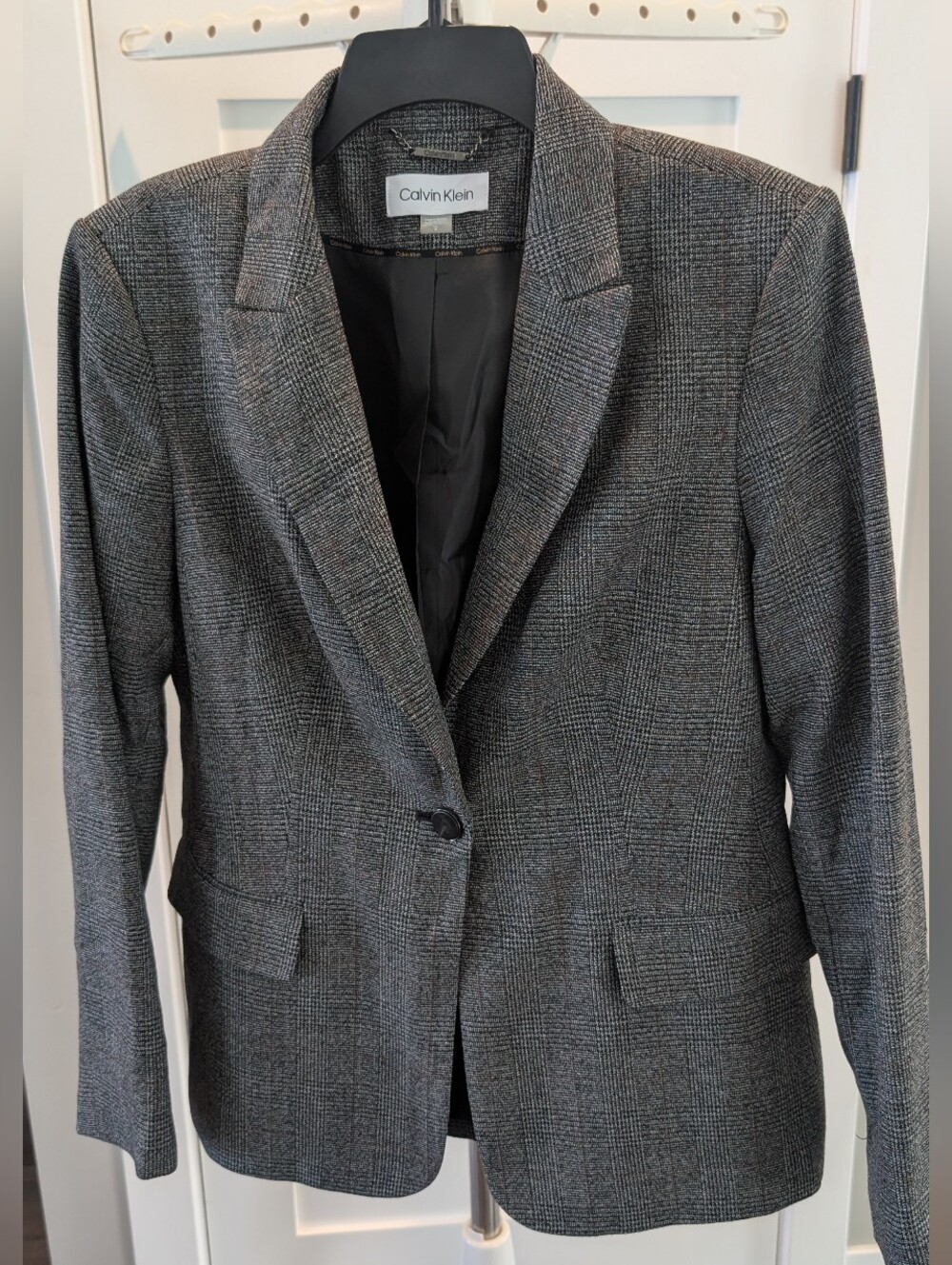 Calvin Klein Women's Gray Glen Plaid Blazer